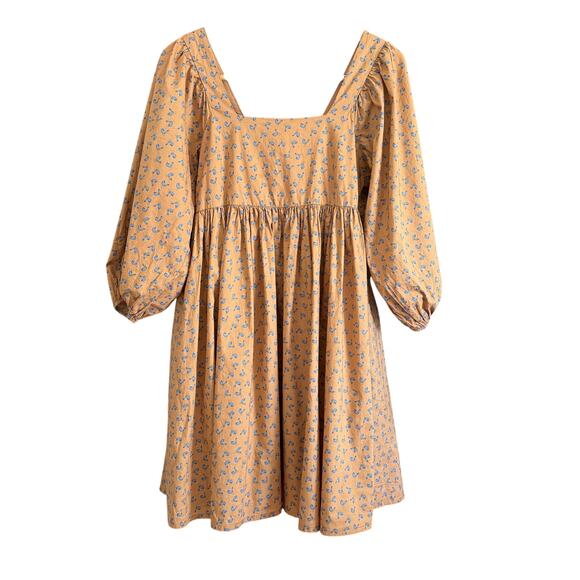 JUST FEMALE Merle Tent Cotton Square Neck Brown Floral Print Dress Extra Small - Picture 2 of 8